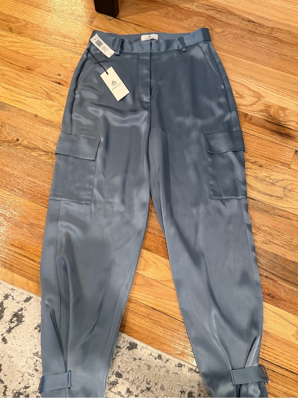 Babaton Steel Blue Satin Cargo Joggers